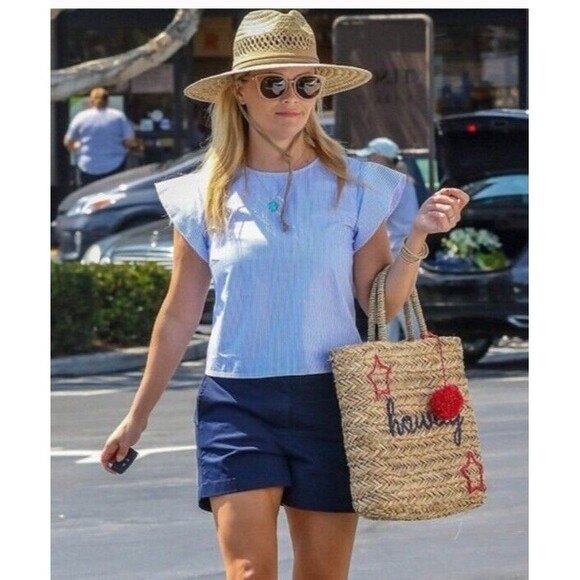 Draper James Cloister Stripe Flutter Top Blue With White Stripes Cotton Size 6 - Picture 5 of 16